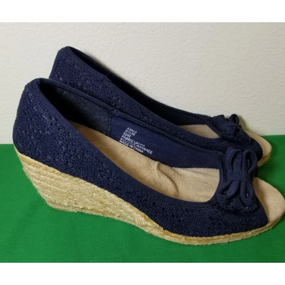 Avenue Annie Navy Women Size 9.5 Open Toe Wedges Espadrille Coastal City Retro